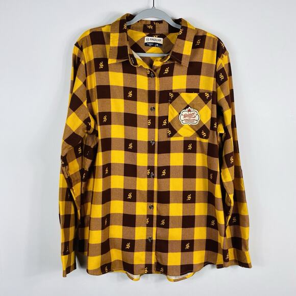 Magellan Size XL Buffalo Plaid Check Shiner Bock Flannel Button Shirt Yellow - Picture 1 of 5